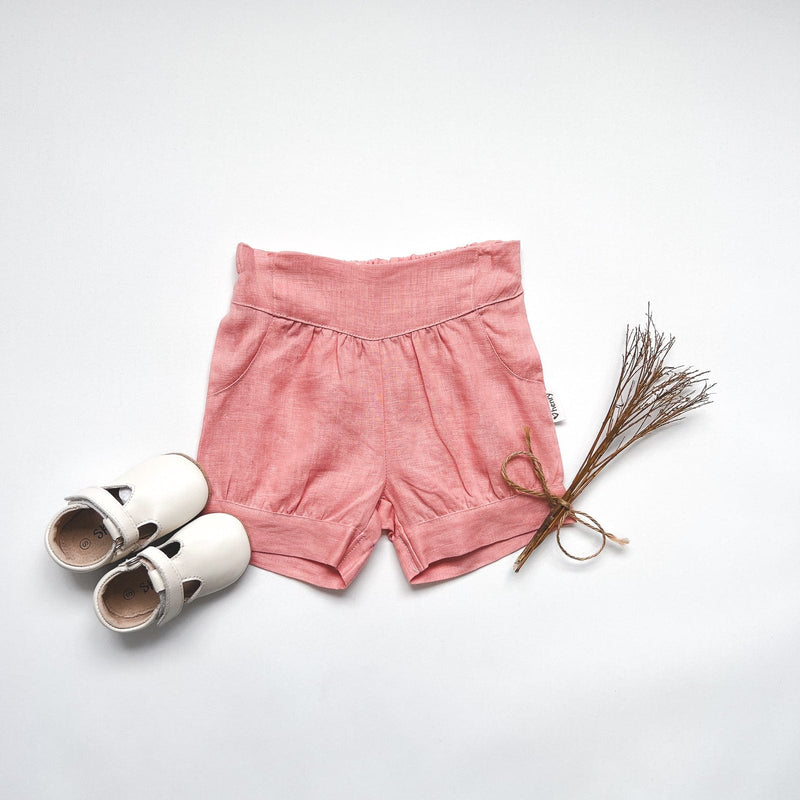 Baby Girls Lucy Shorts - Peach Pink Linen