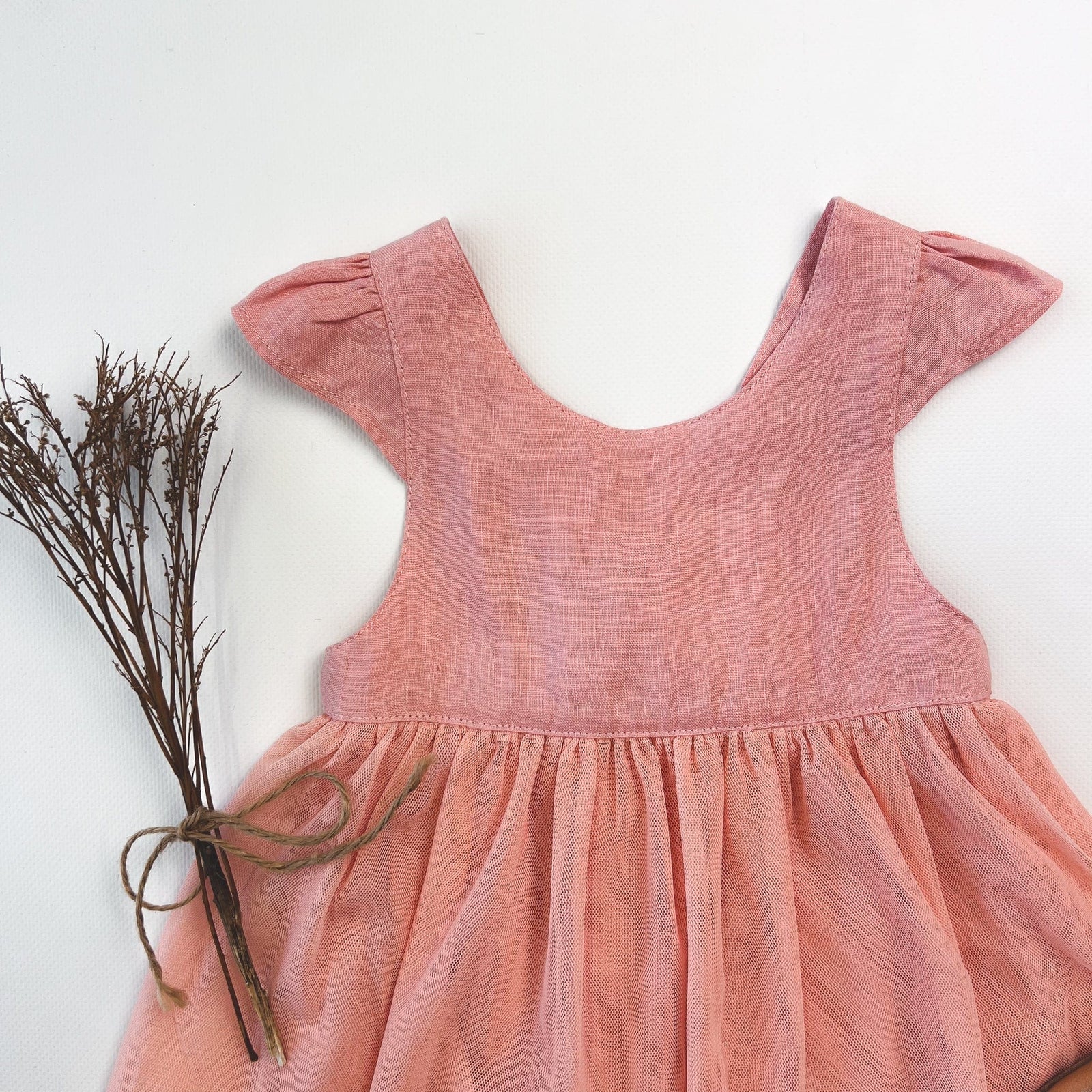 Love Henry Dresses Baby Girls Lottie Dress - Peach Pink Linen