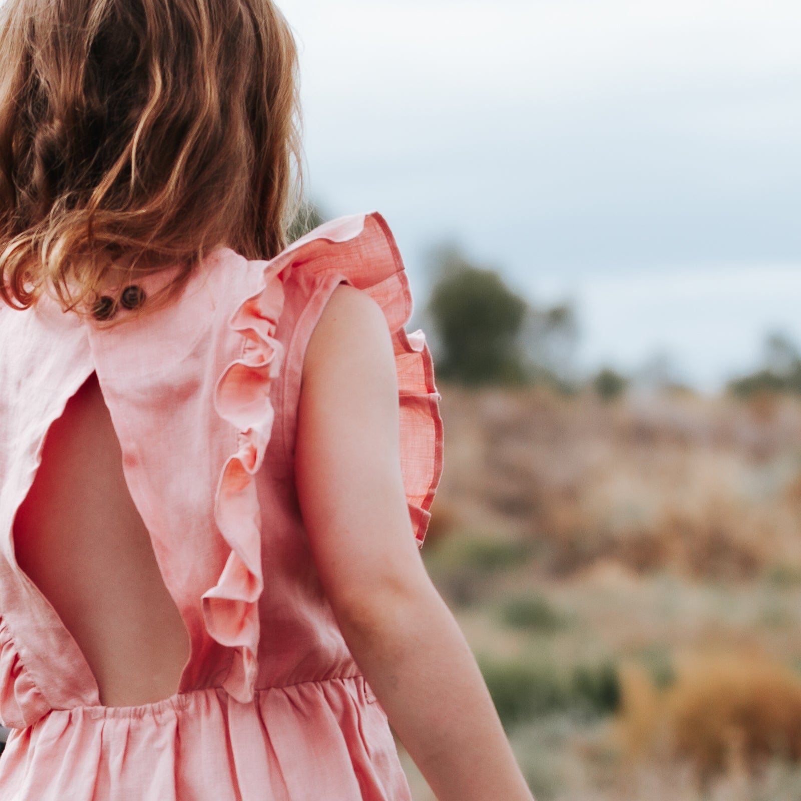 Love Henry Dresses Girls Florence Summer Dress - Peach Pink Linen