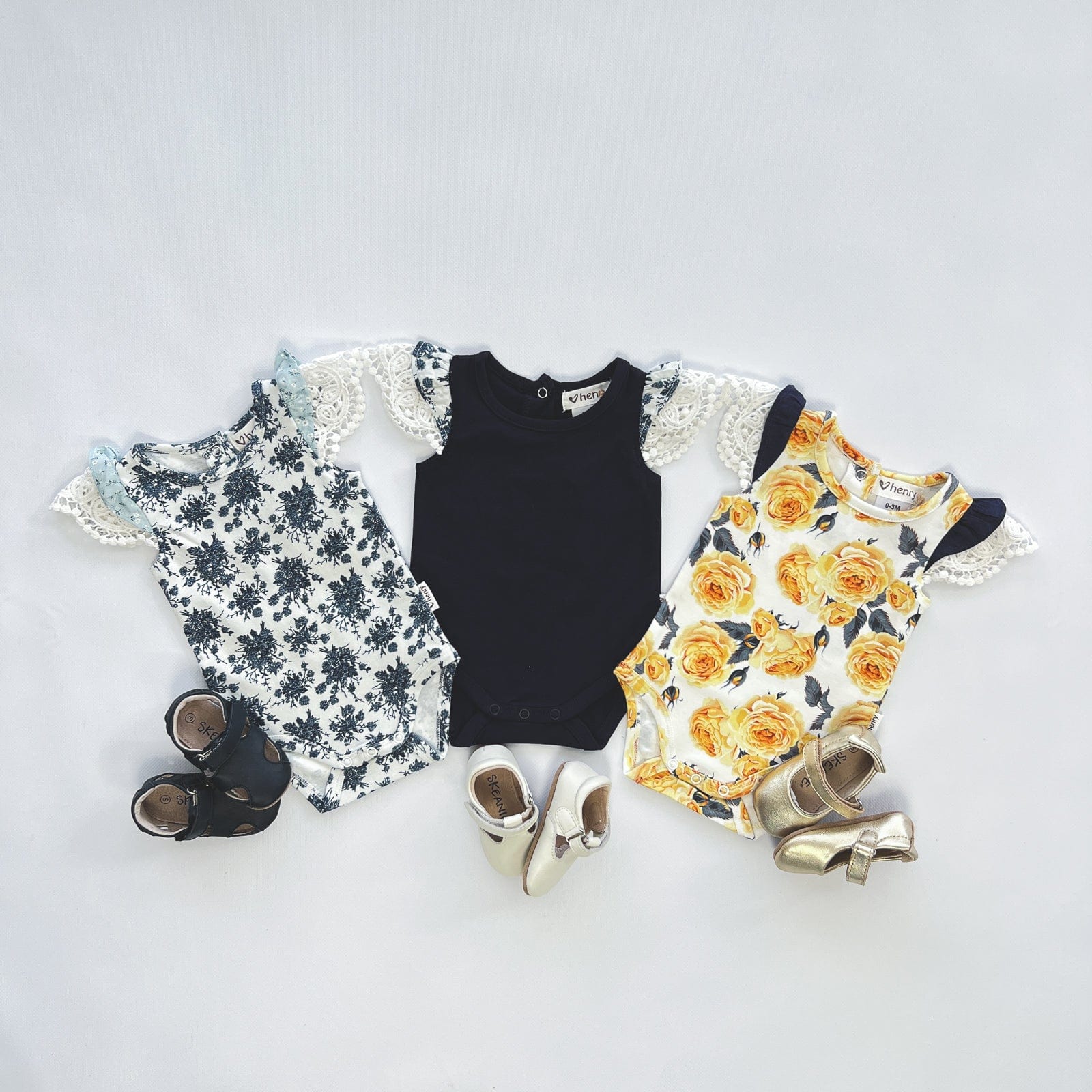 Love Henry Knit Onesie Baby Girls Knit Romper - Lemon Floral