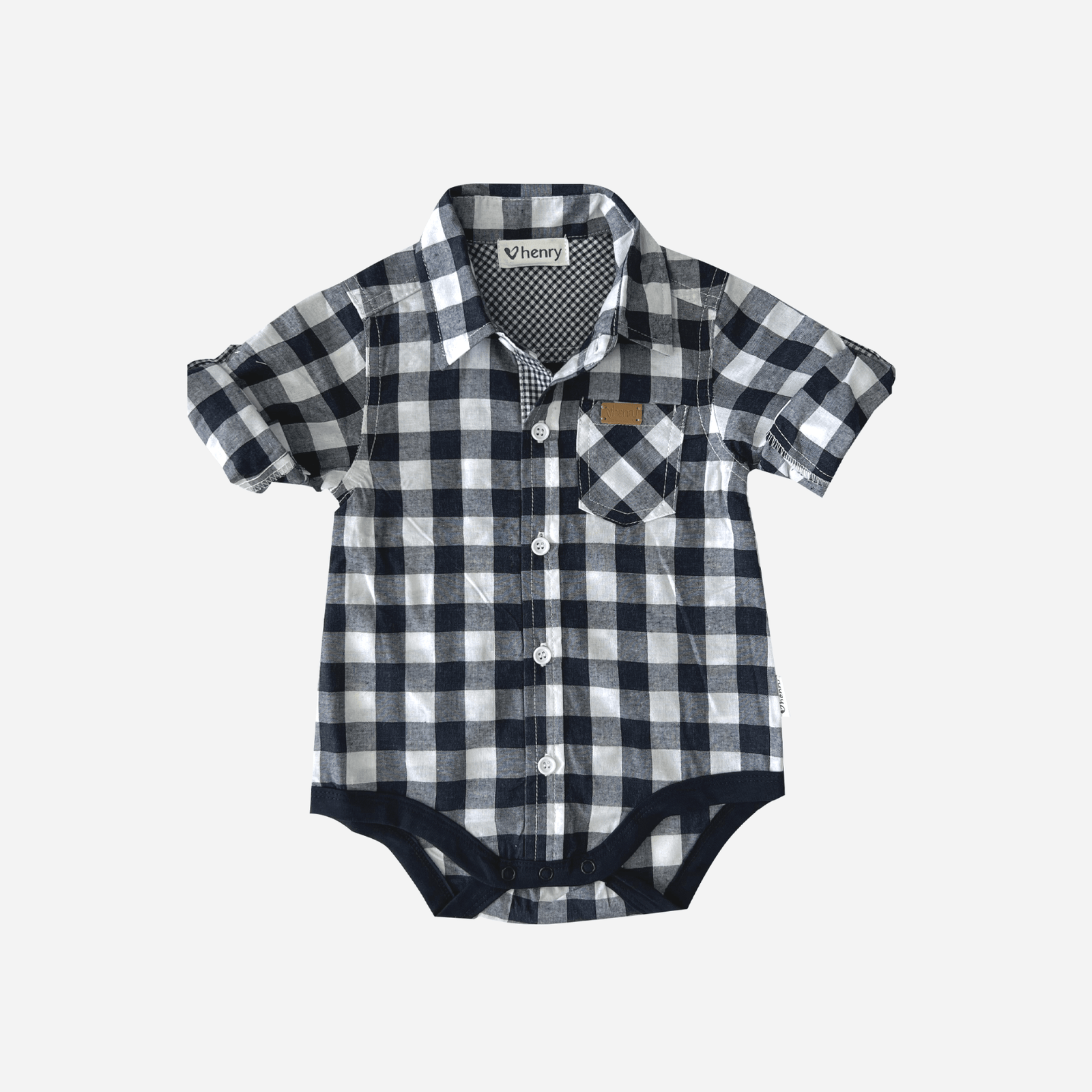 Love Henry Rompers Baby Boys Dress Shirt Romper -  Large Navy Check