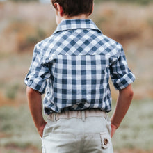 Load image into Gallery viewer, Love Henry Tops Boys Dress Shirt - Large Blue Check
