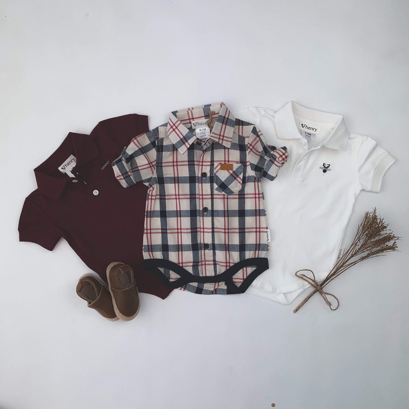Love Henry Rompers Baby Boys Dress Shirt Romper - Cream / Navy / Red Plaid