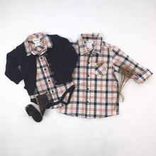 Load image into Gallery viewer, Love Henry Tops Boys Dress Shirt - Cream / Navy / Red Plaid
