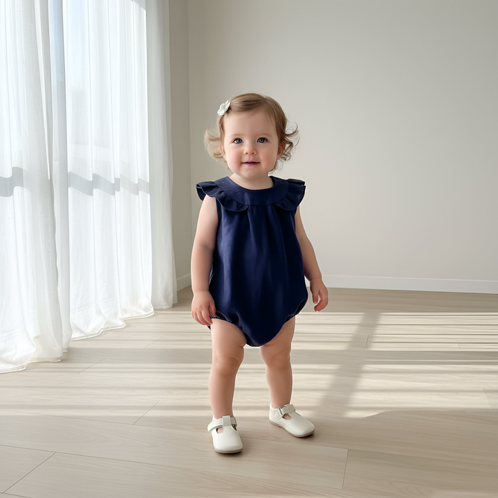 Baby Girls Neve Playsuit - Navy Linen