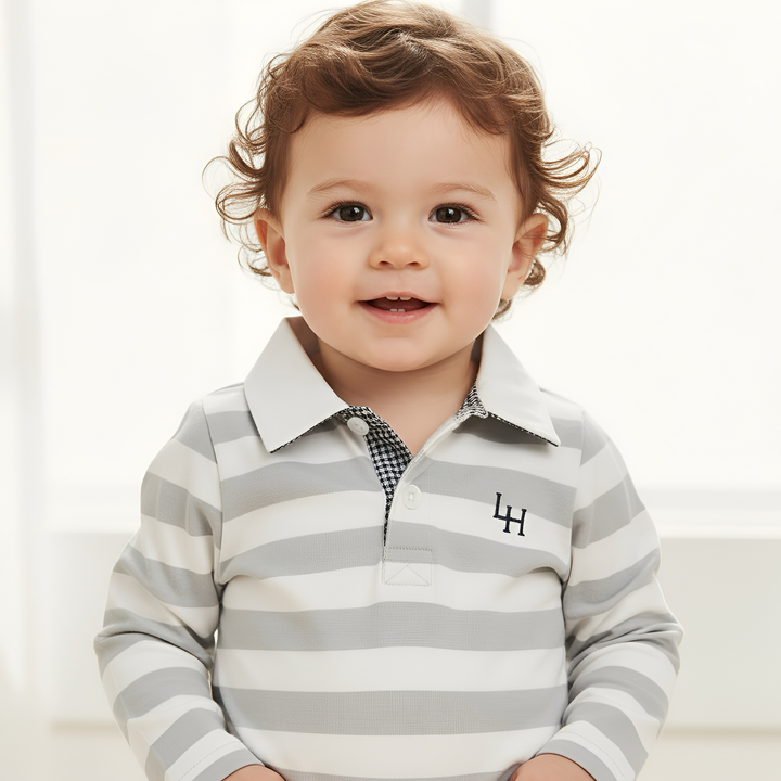 Baby Boys Freddie Polo Romper - Blue Stripe