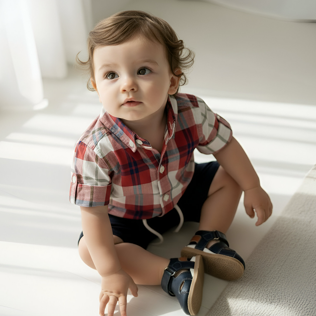 Baby Boys Dress Shirt Romper - Red Plaid
