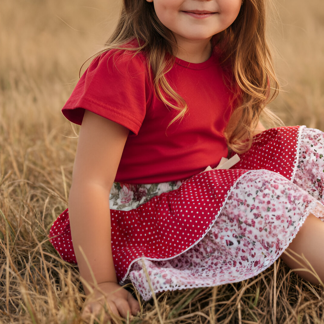 Girls Frill Sleeve Top - Red