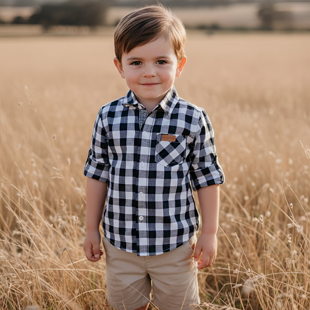 Boys Dress Shirt - Large Navy Check 26
