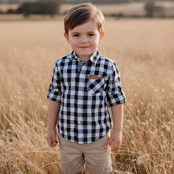 Boys Dress Shirt - Large Navy Check 26