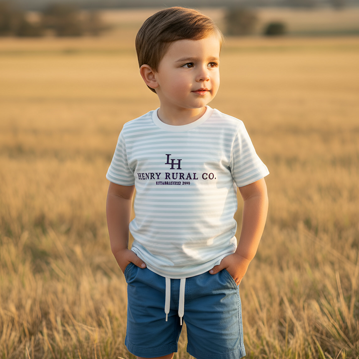 Boys Henry Rural Co Tee - Light Blue Stripe 26