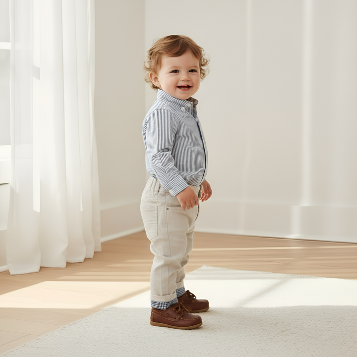 Baby Boys Dress Shirt Romper - Navy Pinstripe