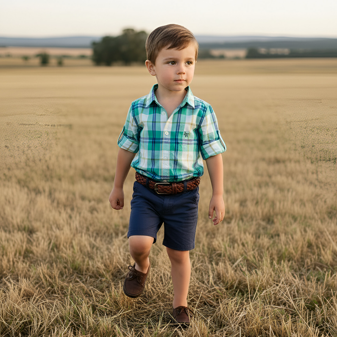 Boys Dress Shirt - Aqua Plaid 26