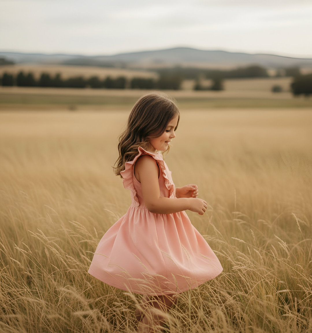 Girls Florence Summer Dress - Pink Linen