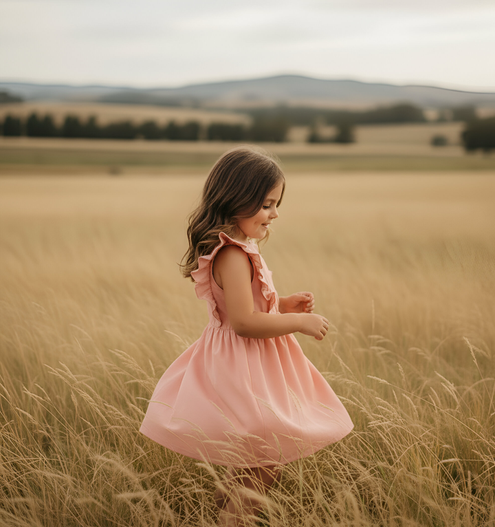 Girls Florence Summer Dress - Pink Linen