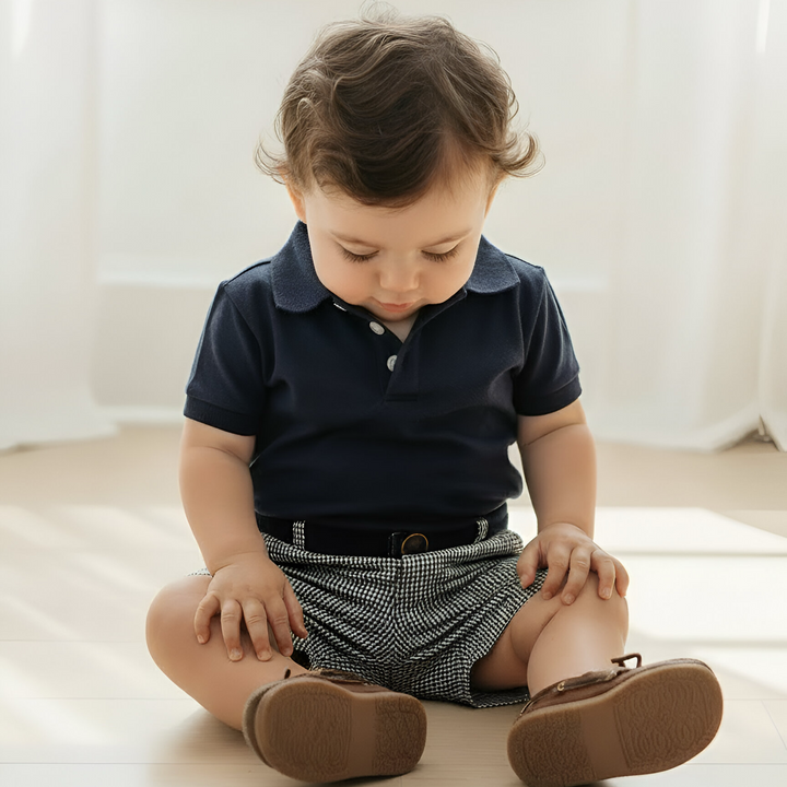 Baby Boys Polo Romper - Navy