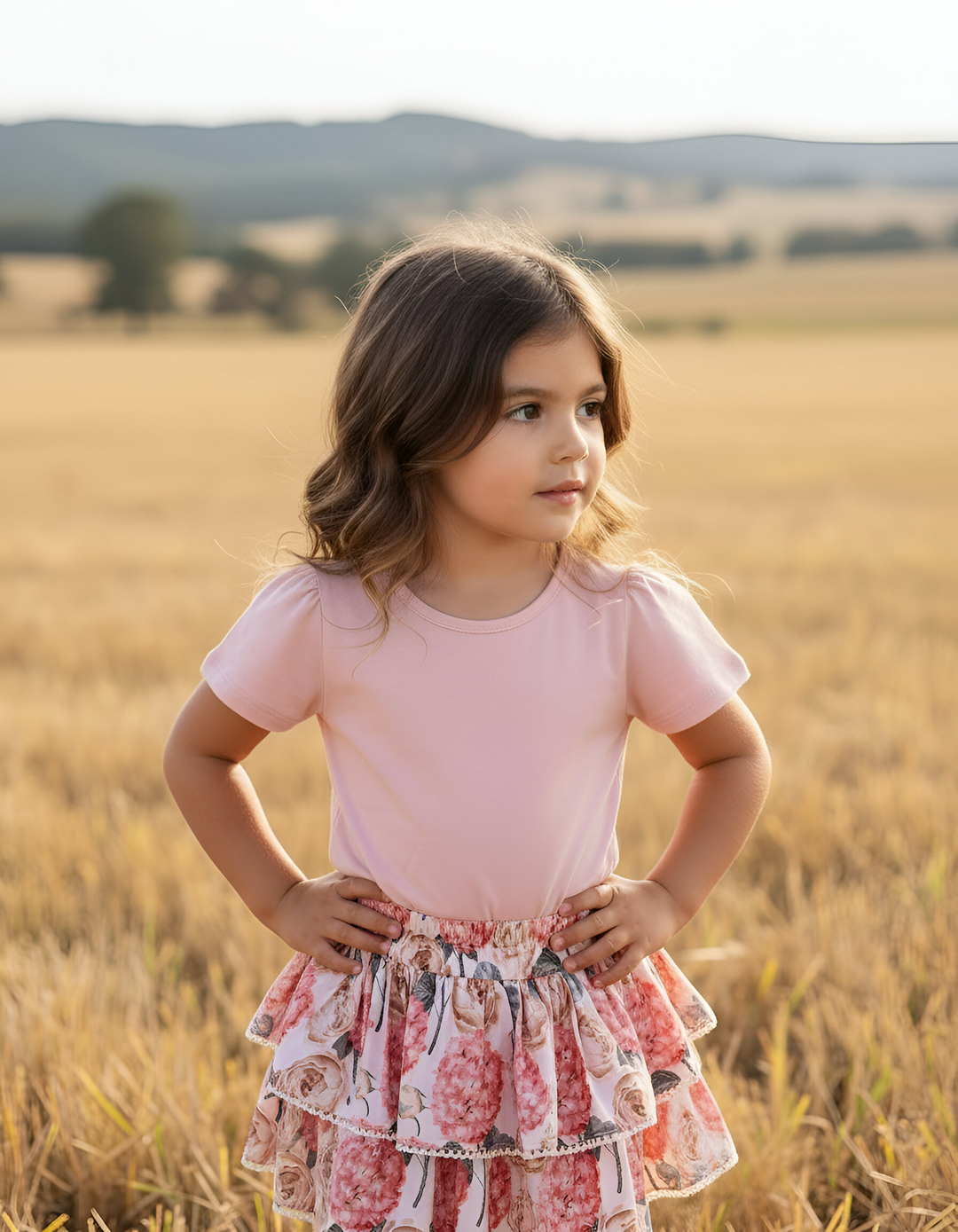 Girls Frilly Skirt - Pink Blossom