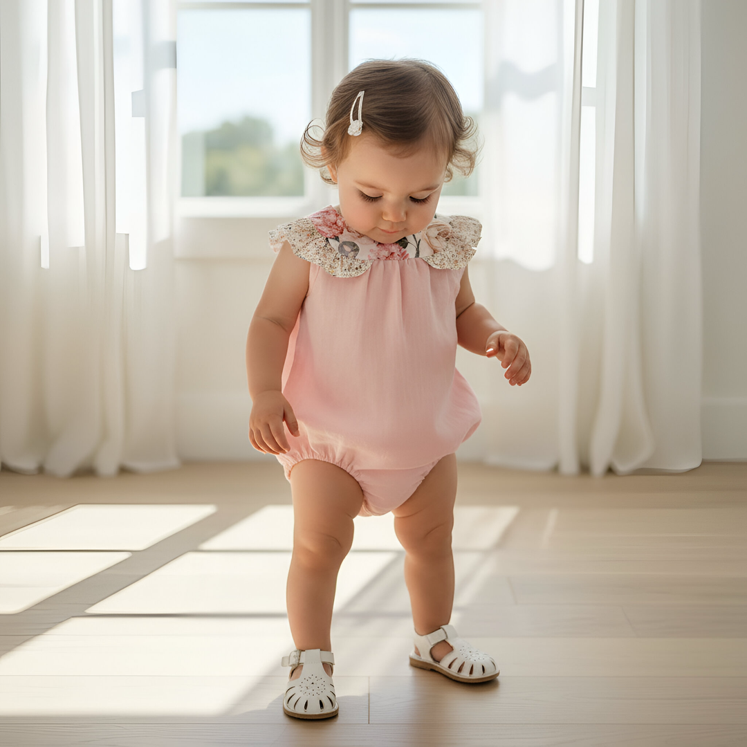 Baby Girls Neve Playsuit - Light Pink Linen