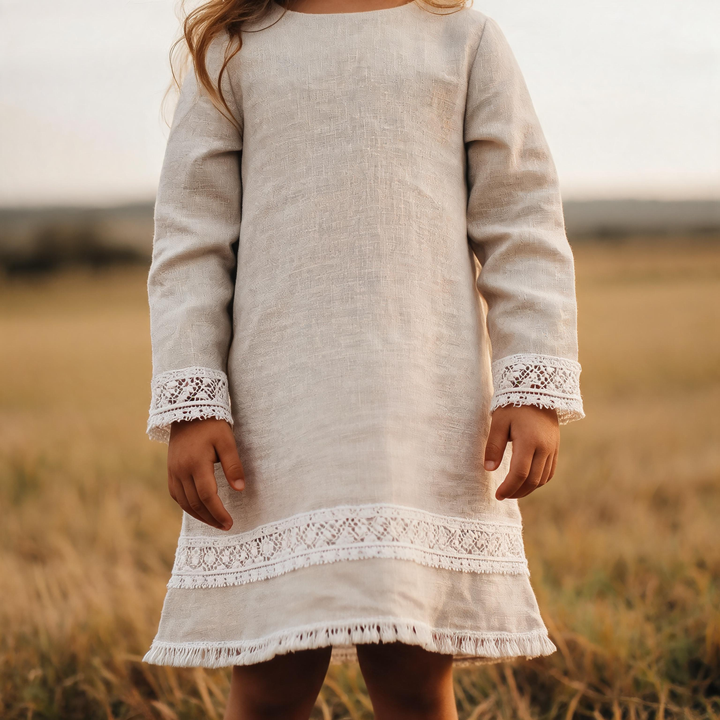 Girls Aleeia Tassle Dress - Linen