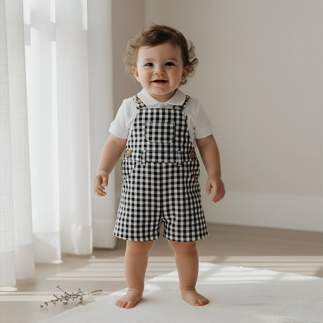 Baby Boys Roy Dungaree - Navy Check 26