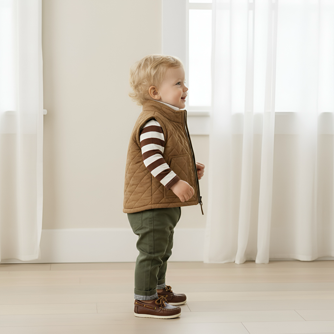 Baby Boys Freddie Polo Romper - Chestnut Stripe