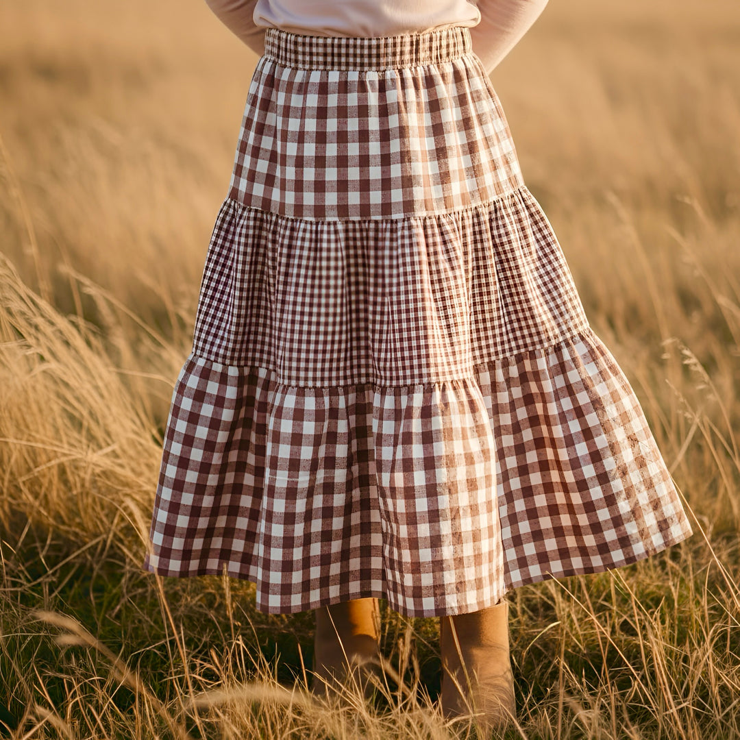 Girls Maxi Skirt - Pink Ginghams