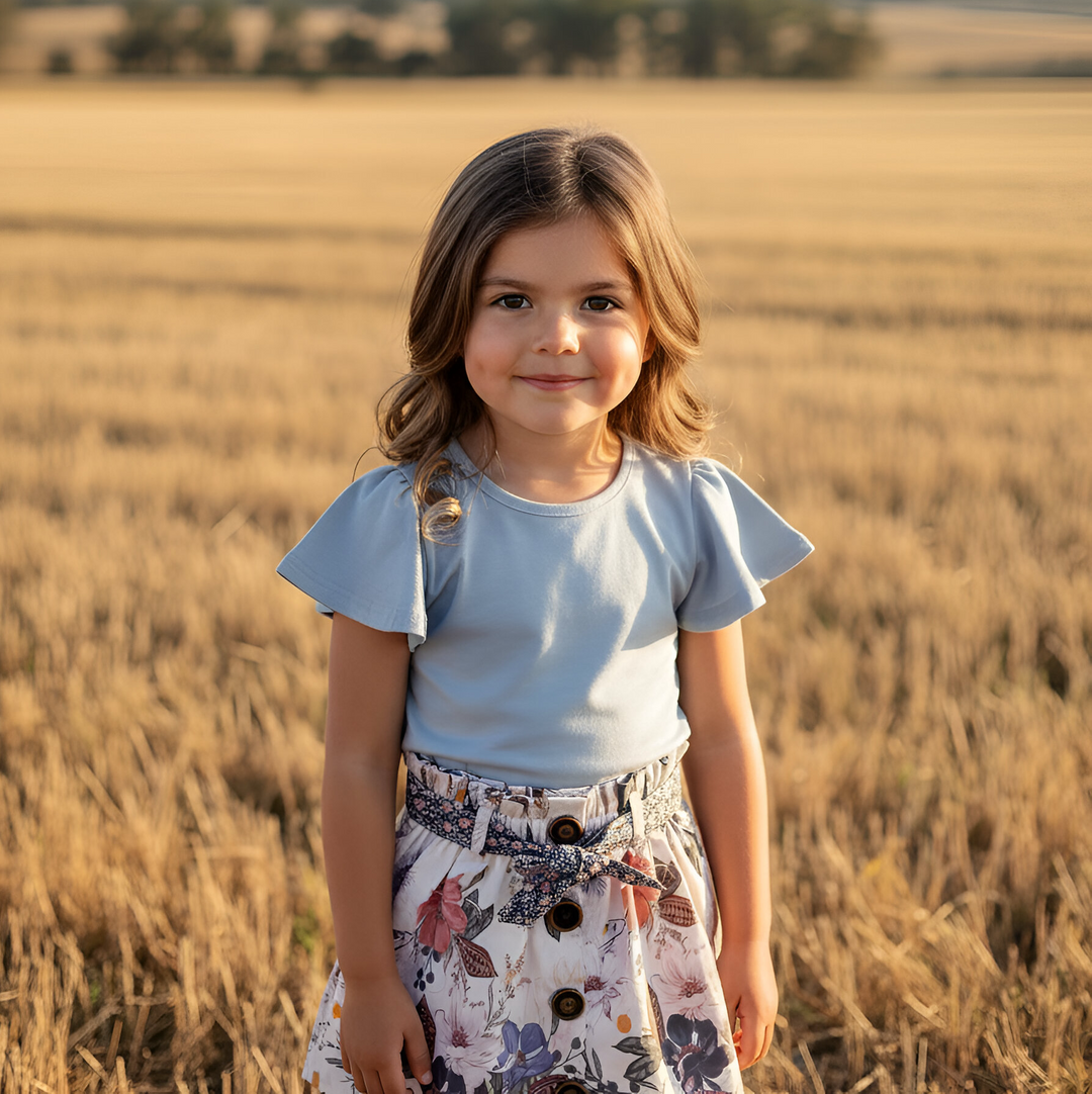Girls Frill Sleeve Top - Blue
