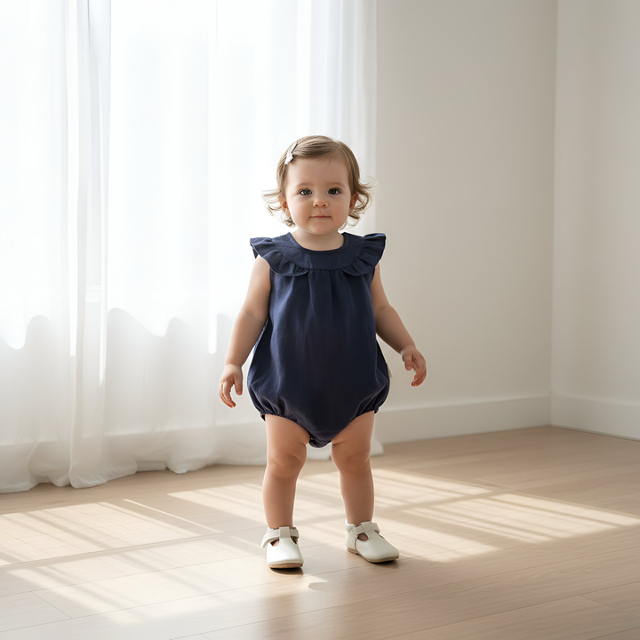 Baby Girls Neve Playsuit - Navy Linen