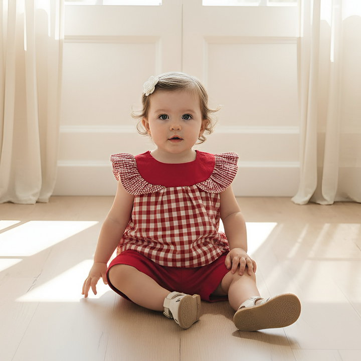 Baby Girls Tasmin Top - Red Checks