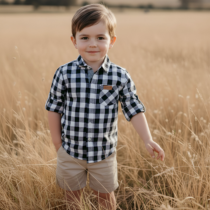 Boys Dress Shirt - Large Navy Check 26