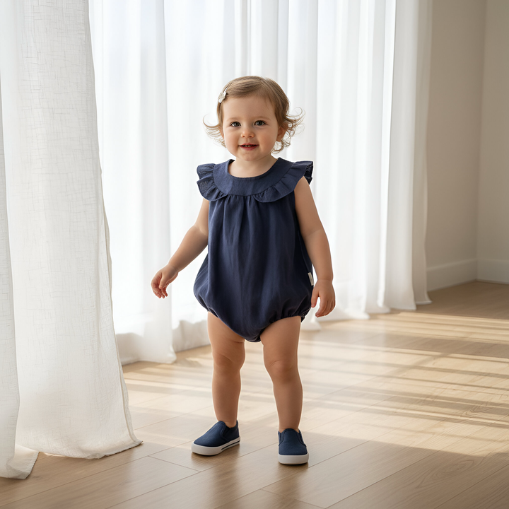 Baby Girls Neve Playsuit - Navy Linen