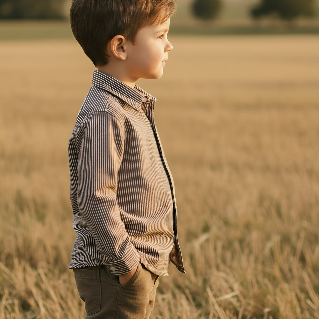 Boys Oxford Dress Shirt - Chestnut Stripe