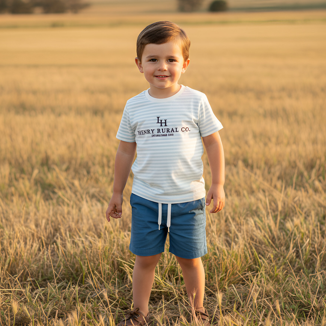 Boys Henry Rural Co Tee - Light Blue Stripe 26
