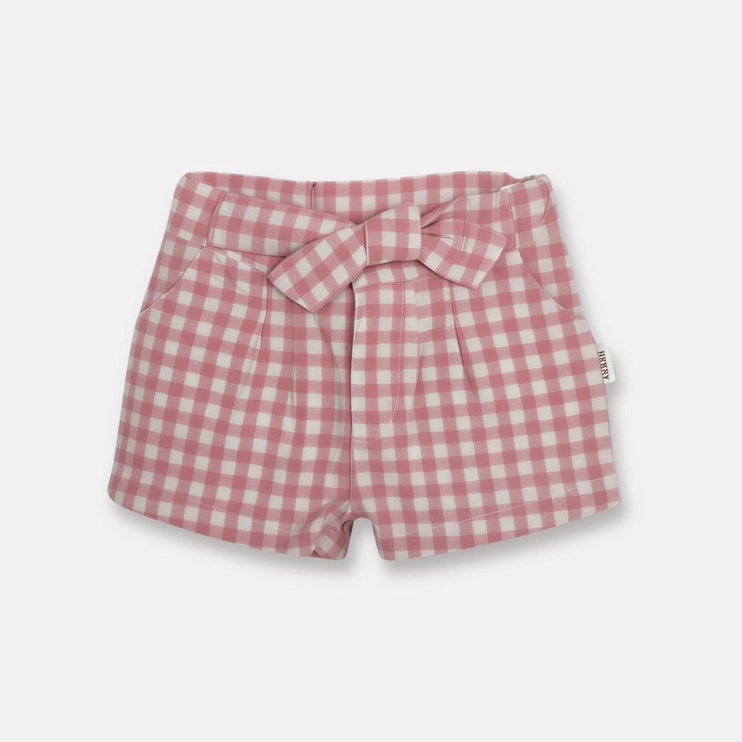 Girls Tie Waist Shorts - Pink Check