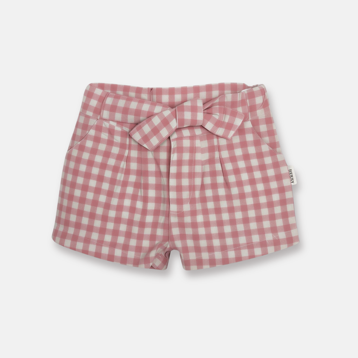 Girls Tie Waist Shorts - Pink Check