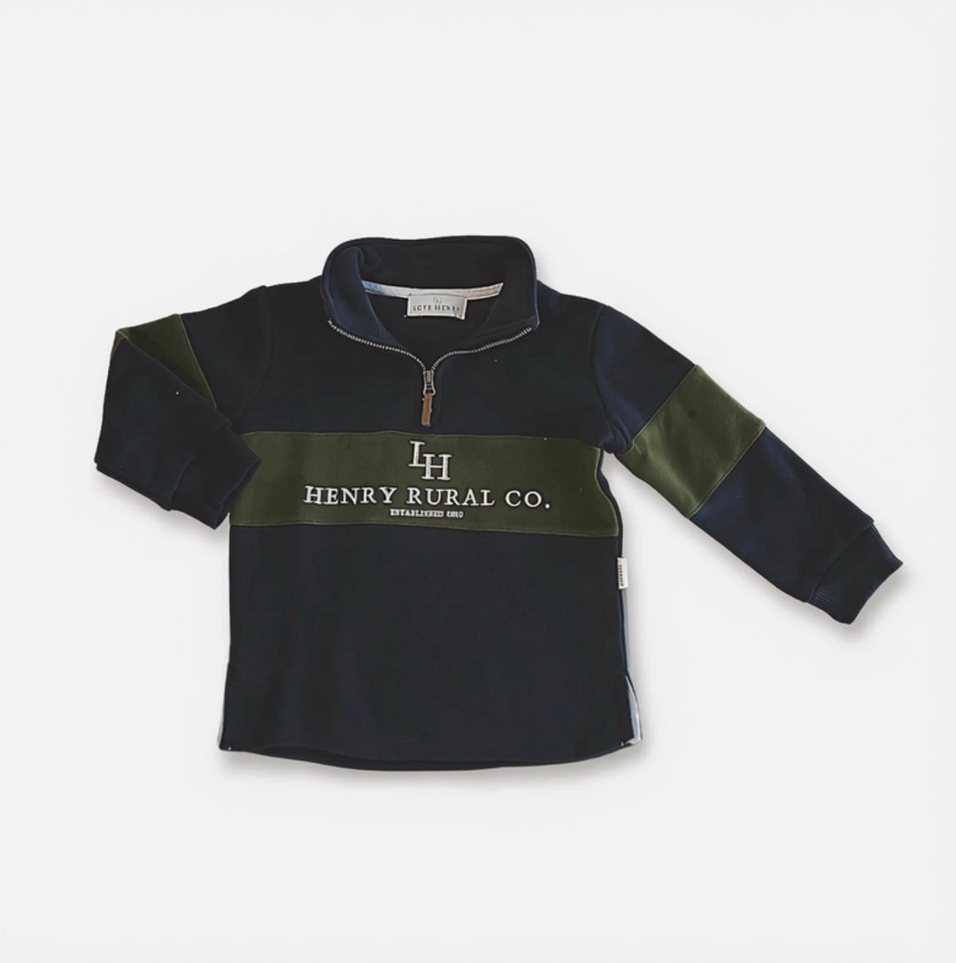 Boys Rural Co Sweater - Navy/Dark Olive