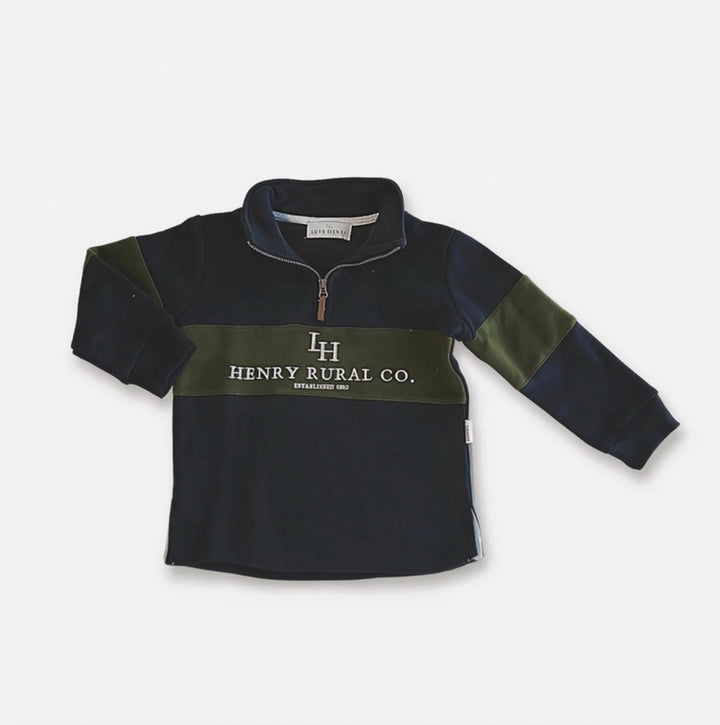 Boys Rural Co Sweater - Navy/Dark Olive