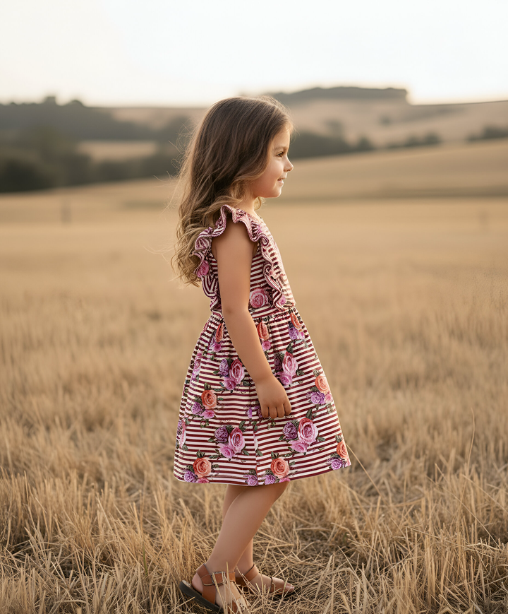 Girls Florence Summer Dress - Striped Blooms