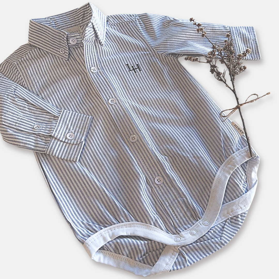Baby Boys Dress Shirt Romper - Navy Pinstripe
