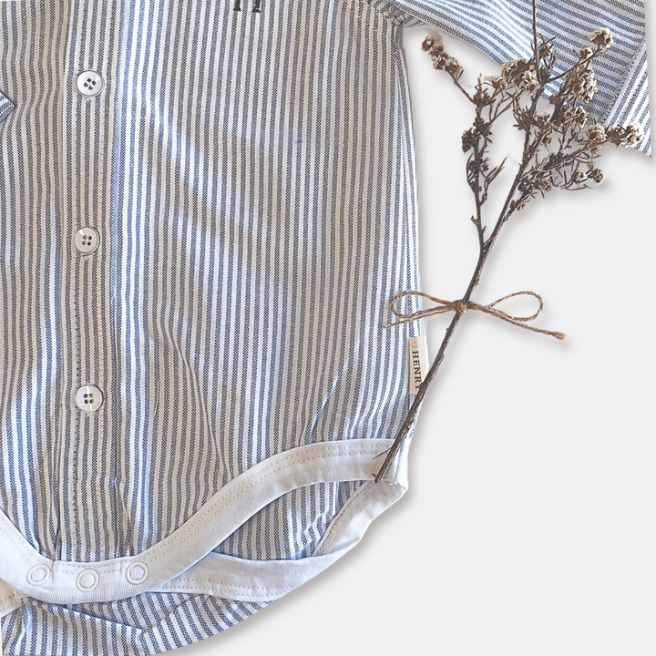 Baby Boys Dress Shirt Romper - Navy Pinstripe