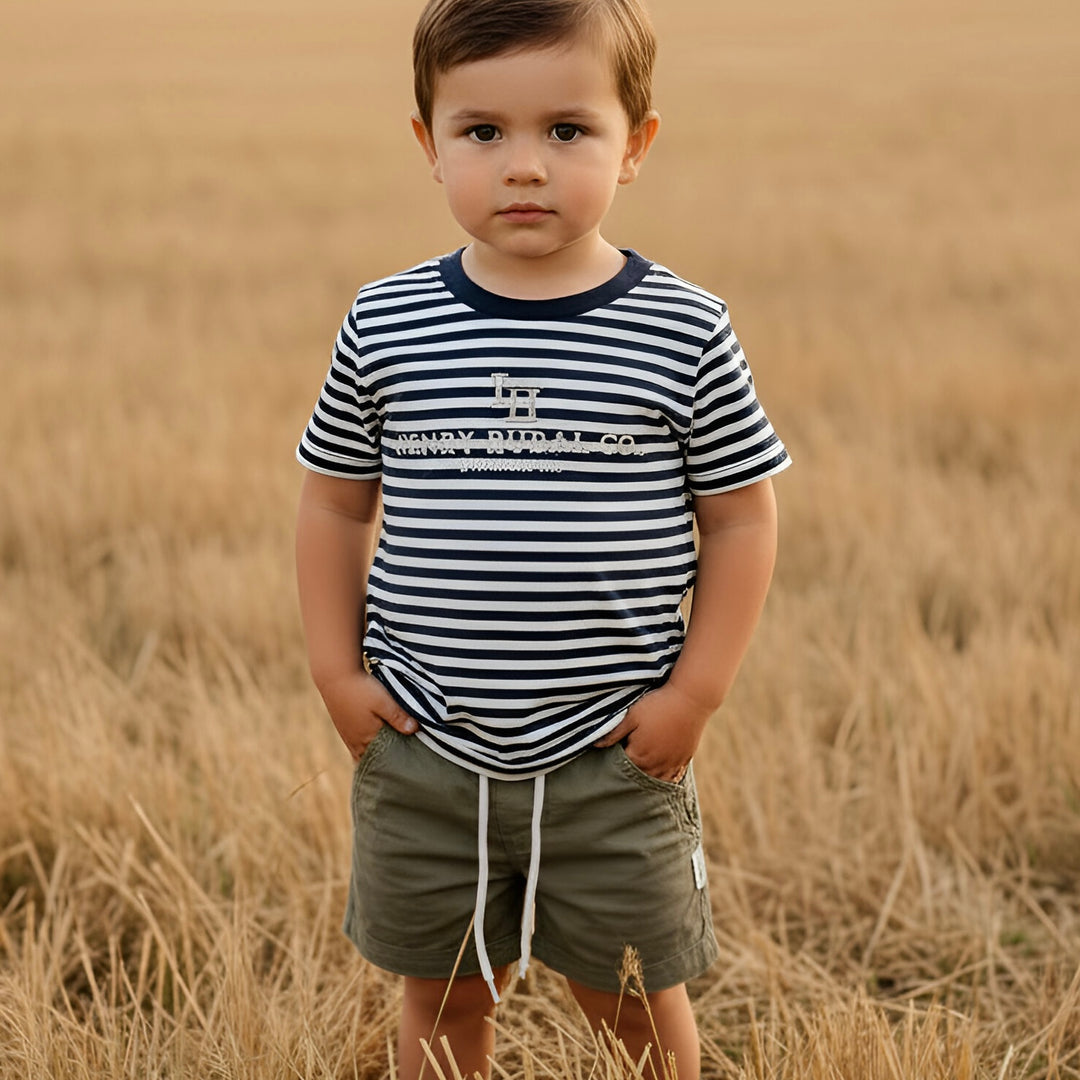 Boys Henry Rural Co Tee - Navy White Stripe