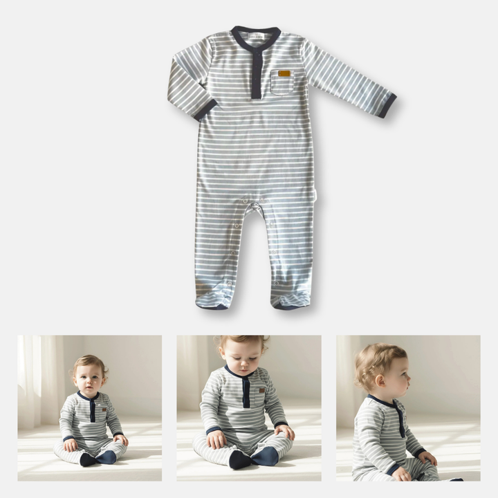 Baby Boys Winter Onesie - Blue Stripe