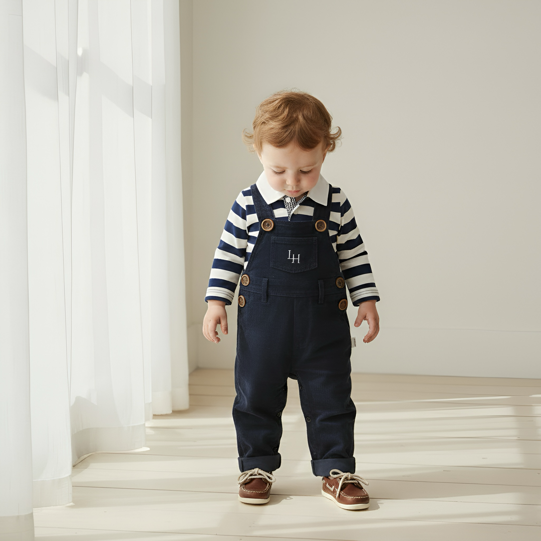 Baby Boys Roy Dungaree - Navy Corduroy