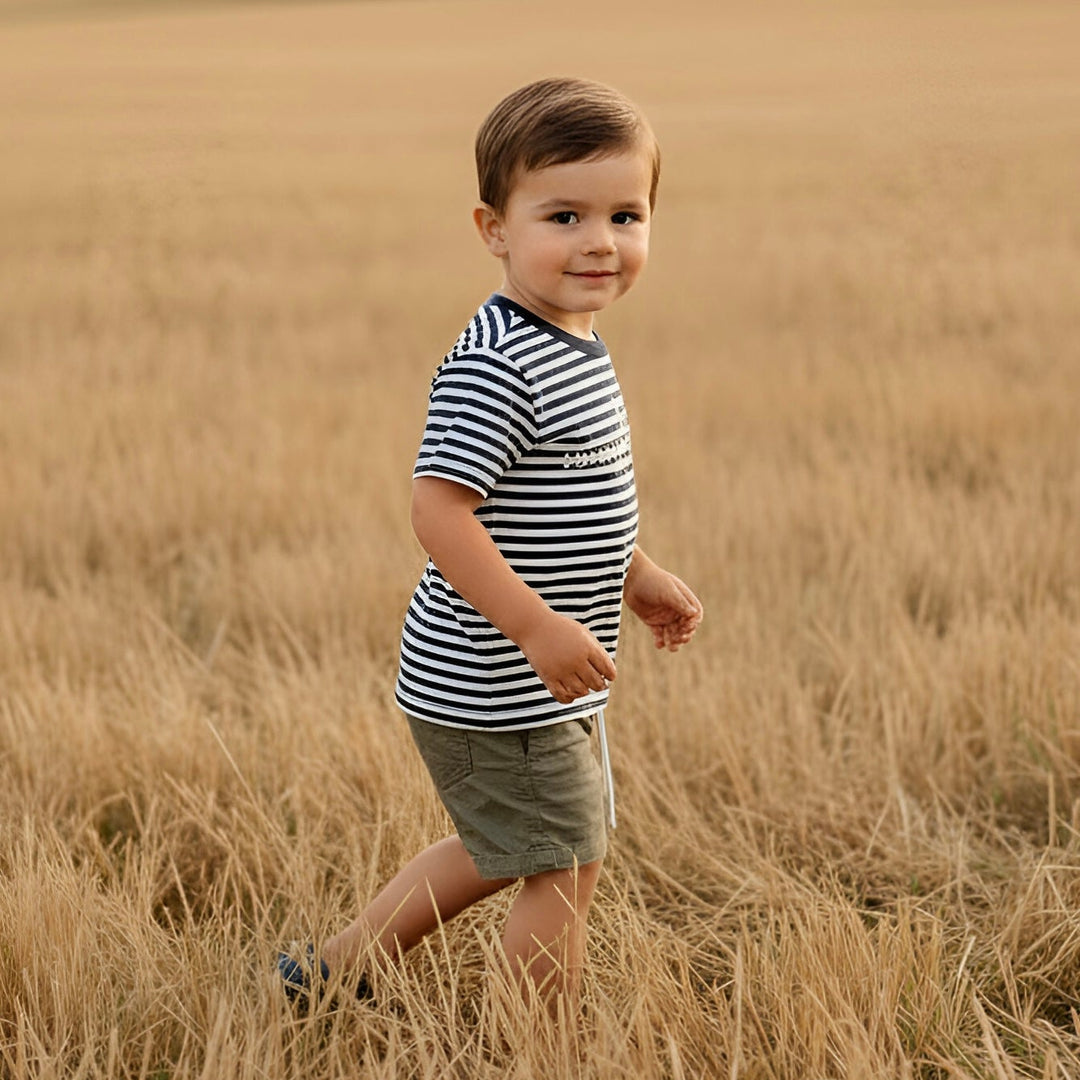 Boys Henry Rural Co Tee - Navy White Stripe