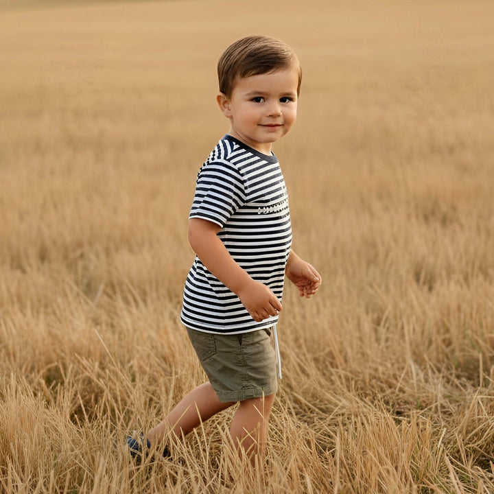 Boys Henry Rural Co Tee - Navy White Stripe