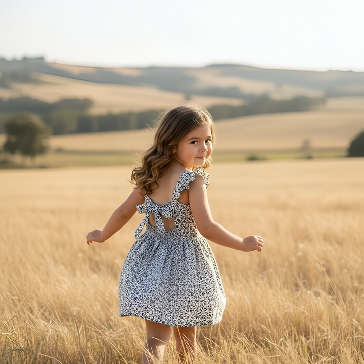 Girls Ellie Dress - Navy Daisy