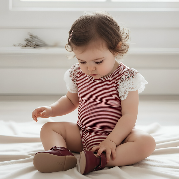 Baby Girls Knit Romper - Red Stripe