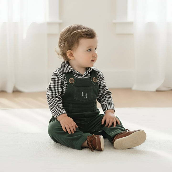 Baby Boys Roy Dungaree - Olive Corduroy