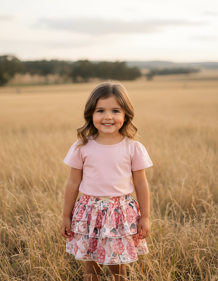 Girls Frilly Skirt - Pink Blossom
