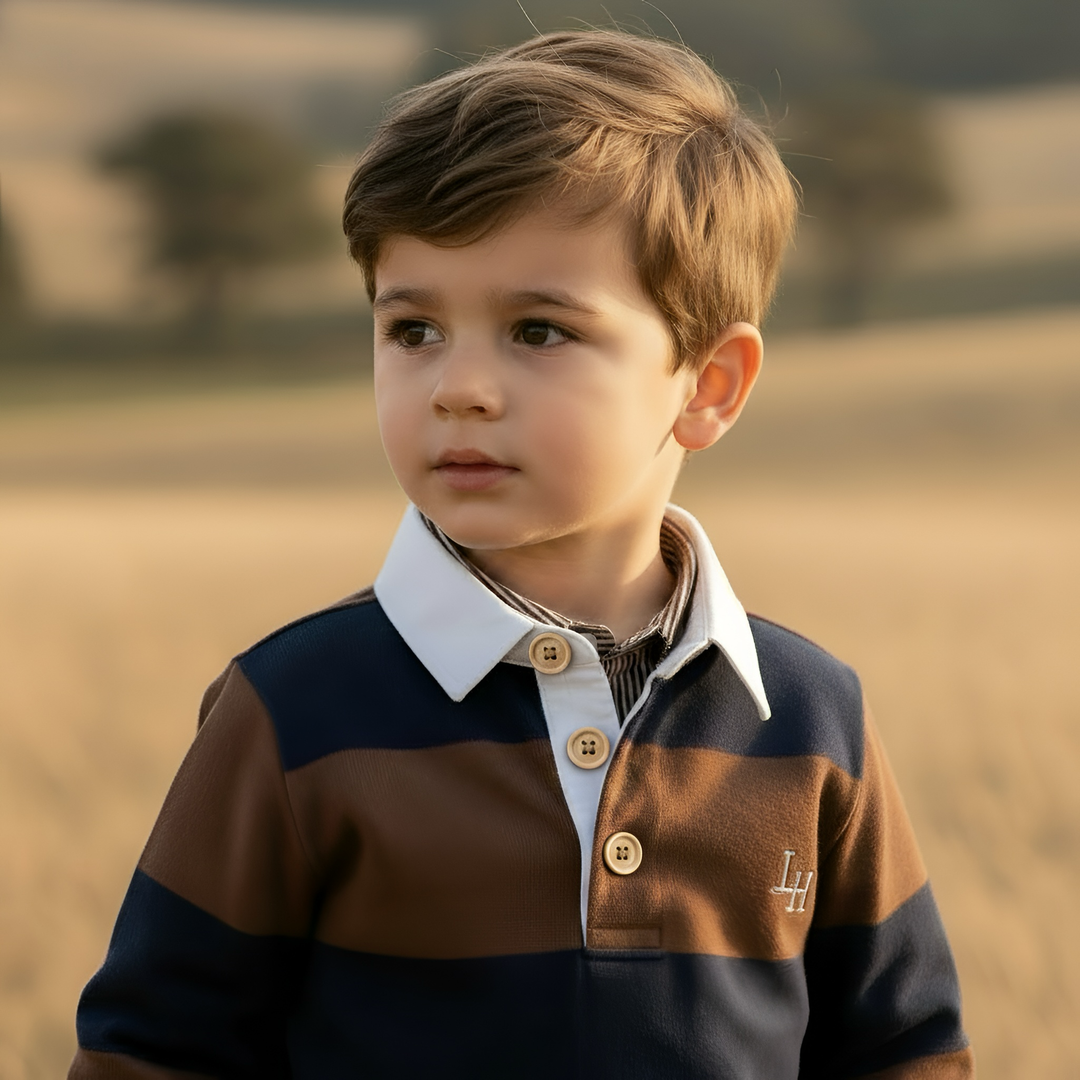 Boys Freddie Rugby Polo - Dark Chestnut/Navy
